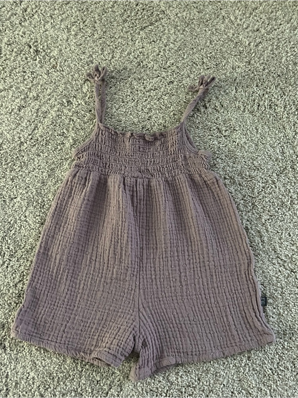 Textured Mauve Smocked Romper with Tie Straps